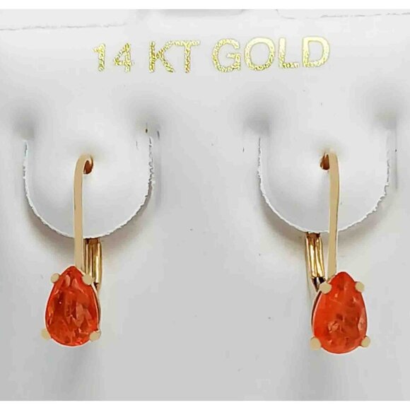 Genuine 1.44 Ct Padparadscha Sapphire Dangling Earrings 14k Gold